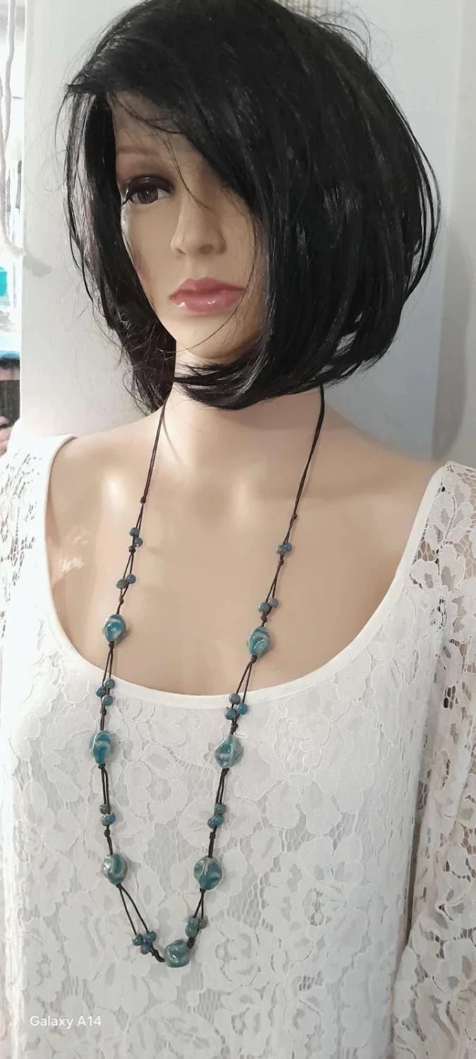 Collier en céramique, bleu, style Bohème